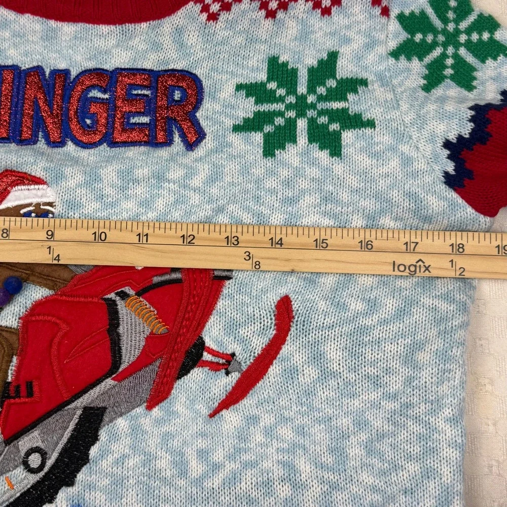 33 Degrees Gingerbread Man Snowmobile Ugly Christmas‎ Sweater Kids L 14 16 Gift
